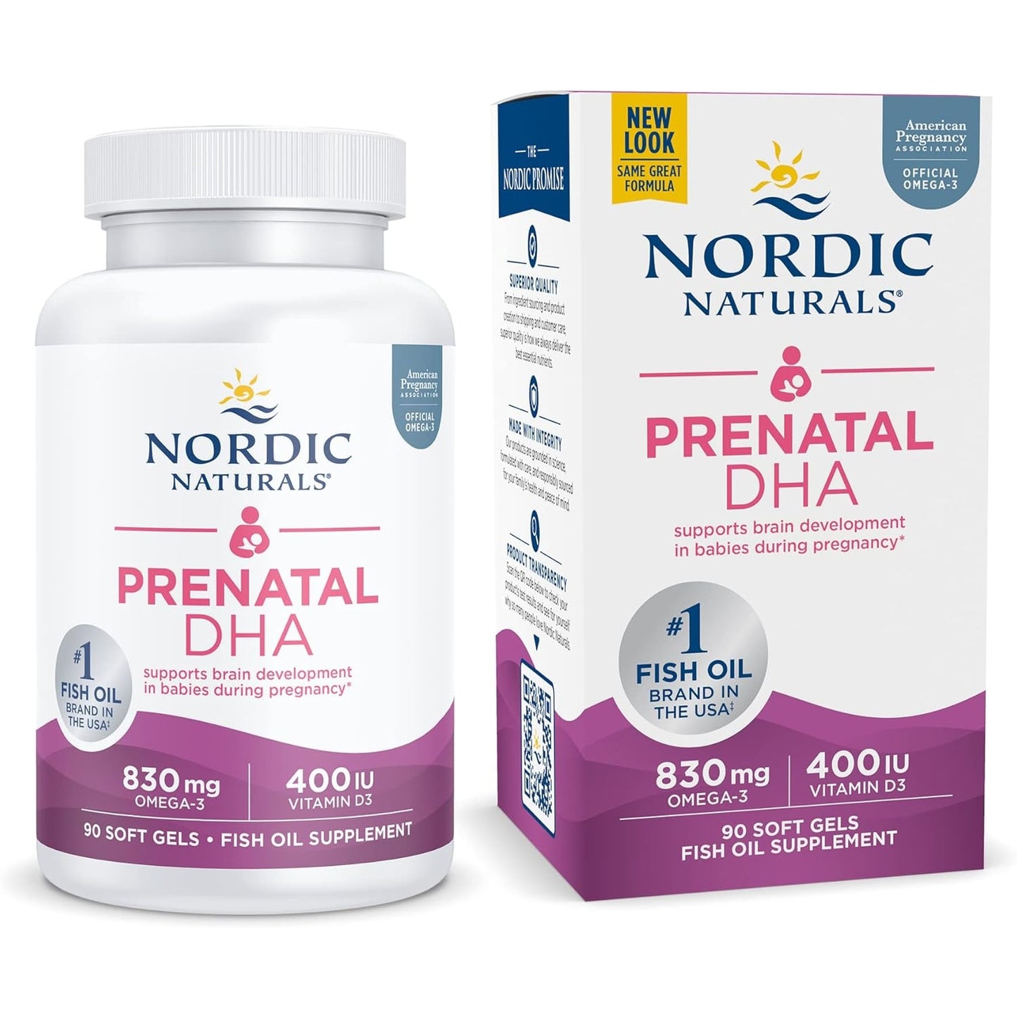 Nordic Naturals Prenatal DHA, Unflavored - 90 Soft Gels - 830 mg Omega-3 + 400 IU Vitamin D3 - Supports Brain Development in Babies During Pregnancy & Lactation - Non-GMO - 45 Servings - Medaid