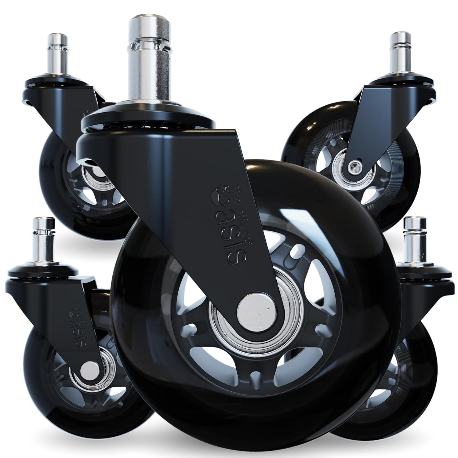 The Original Rollerblade Office Chair Wheels (As Seen On PBS) - Incredibly Smooth & Quiet Rolling Casters - Safe for Hardwood Floors & Carpet - Easy Installation with Universal Fit - Set of 5 - Medaid