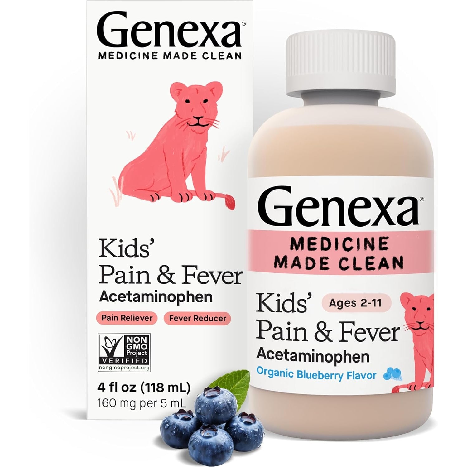Genexa Kids’ Pain and Fever Reducer | Childrens Acetaminophen, Dye Free, Liquid Oral Suspension Medicine for Kids 2-11 | Delicious Organic Cherry Flavor | 160 mg per 5mL | 4 Fluid Ounces - Medaid