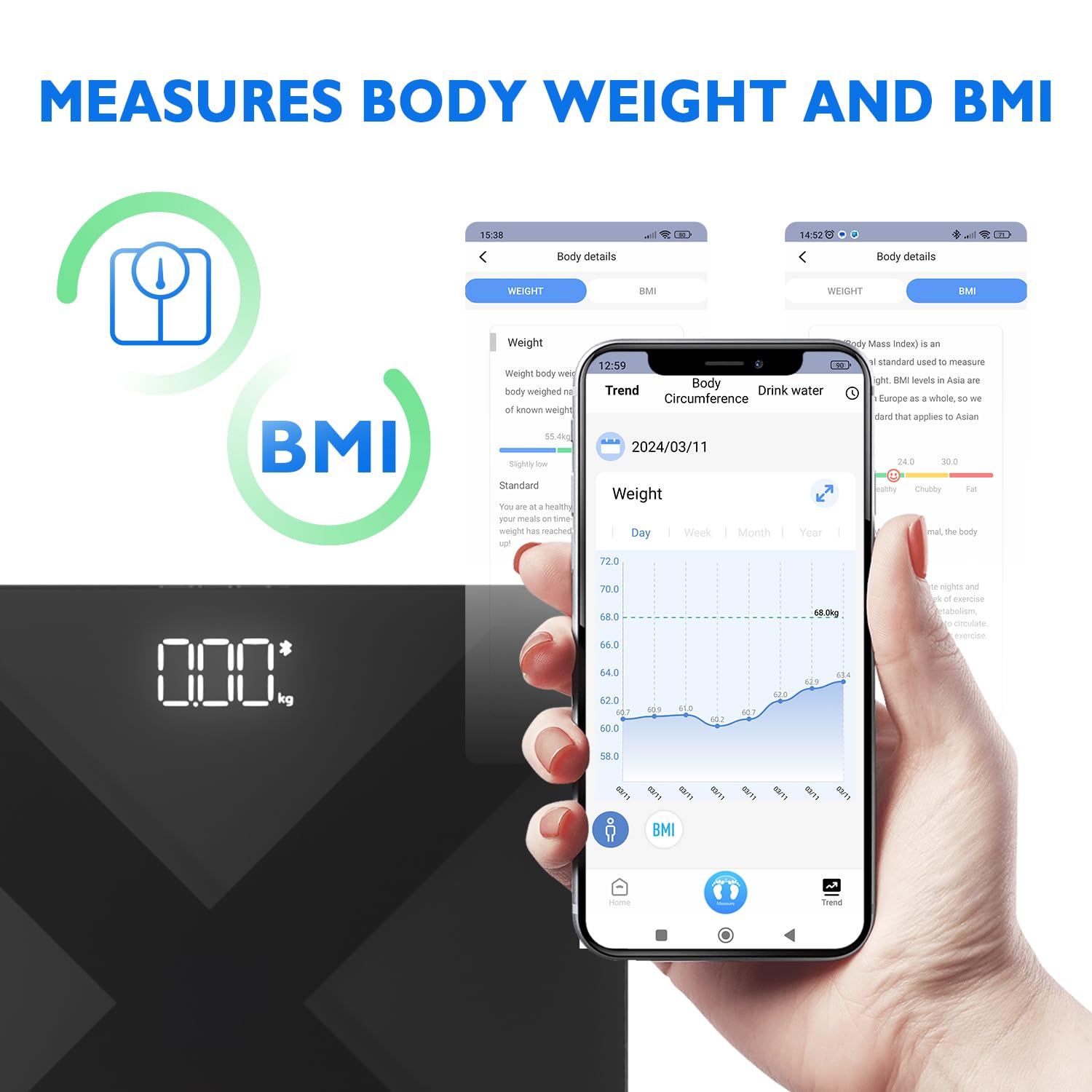 T Electronics bmi calculator Digital Scale for Body Weight with Accurate Measurement, Heavy-Duty Glass Platform, Auto On Off, Battery Powered, Bathroom Use, White - Medaid