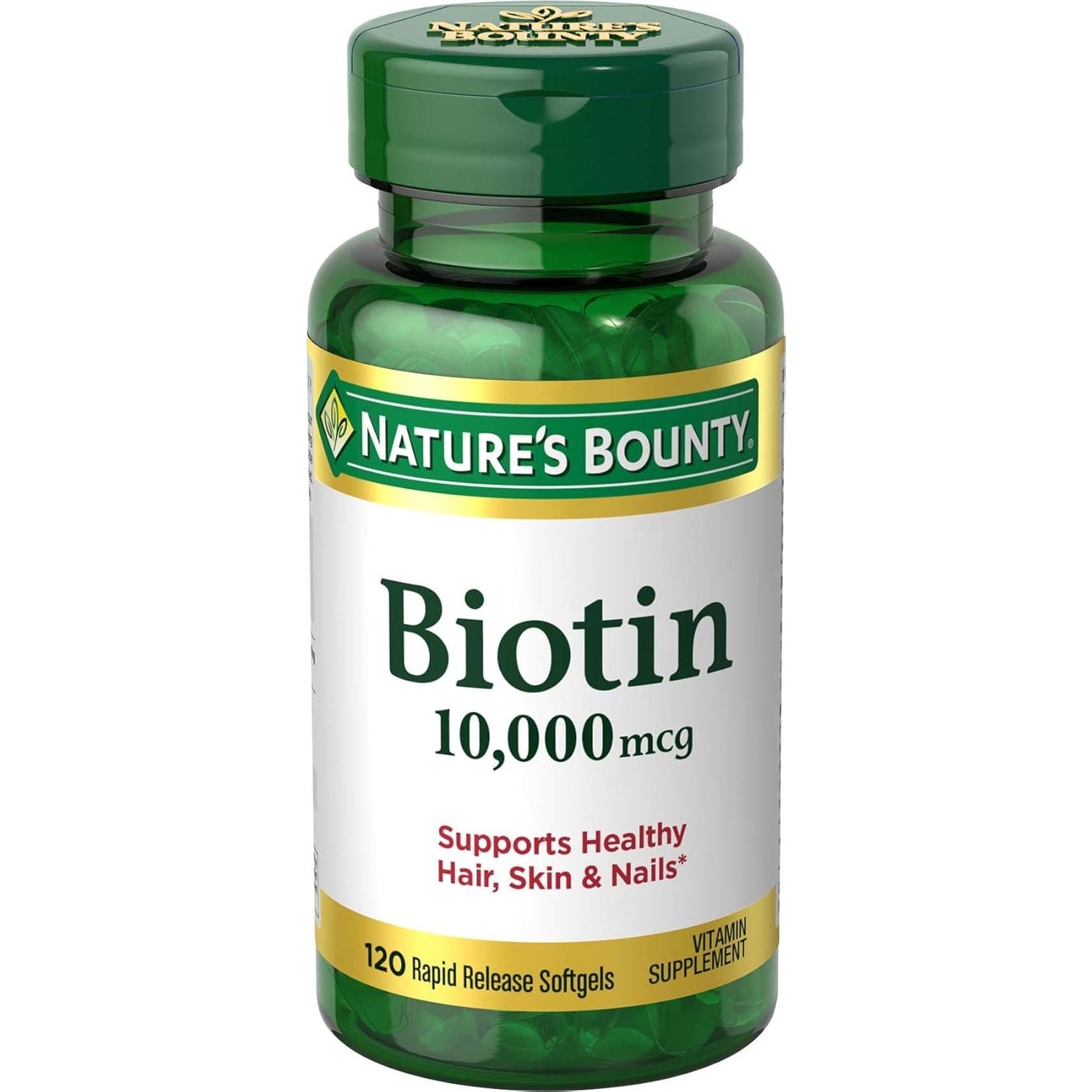 Nature's Bounty Biotin, Supports Healthy Hair, Skin and Nails, 10,000 mcg, Rapid Release Softgels, 180 Ct - Medaid