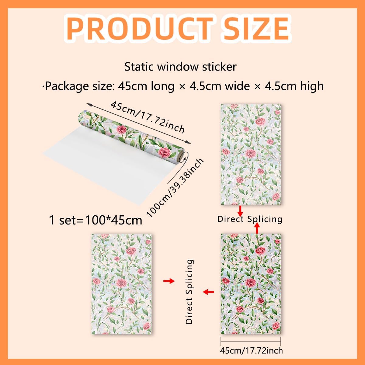 NALACAL Window Privacy Film, Decorative Rose Floral Frosted Window Film, Double Sided Static Glass Window Clings, 45 x 100cm - Medaid