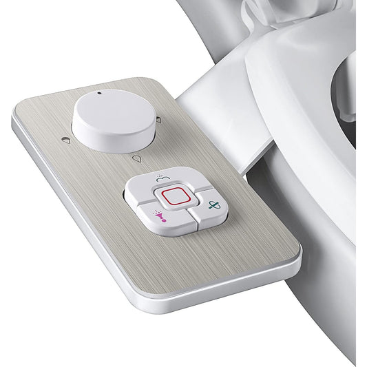 SAMODRA Bidet Attachment - Non-Electric Cold Water Bidet Toilet Seat Attachment with Pressure Controls,Retractable Self-Cleaning Dual Nozzles for Frontal & Rear Wash - Brushed Nickel - Medaid