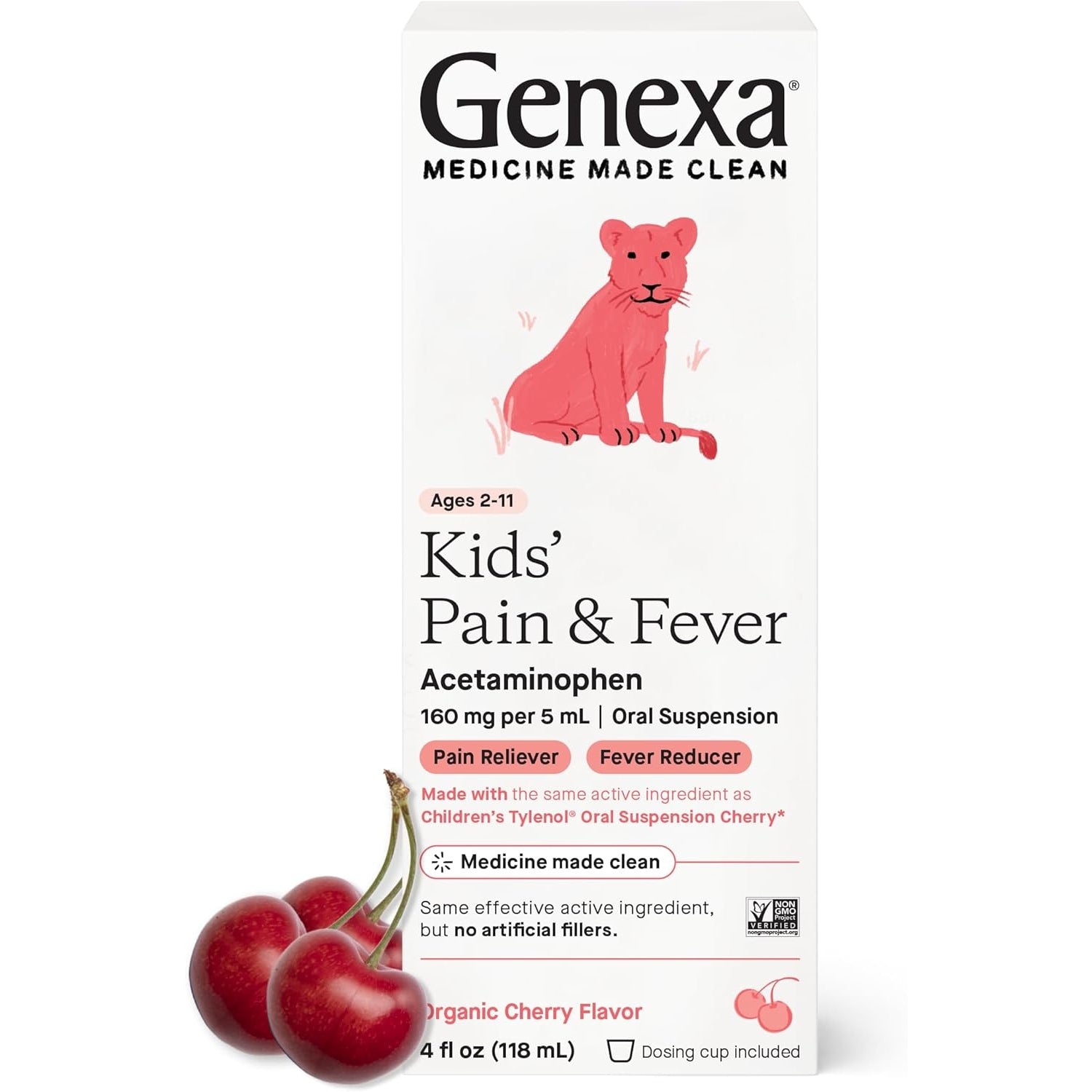 Genexa Kids’ Pain and Fever Reducer | Childrens Acetaminophen, Dye Free, Liquid Oral Suspension Medicine for Kids 2-11 | Delicious Organic Cherry Flavor | 160 mg per 5mL | 4 Fluid Ounces - Medaid