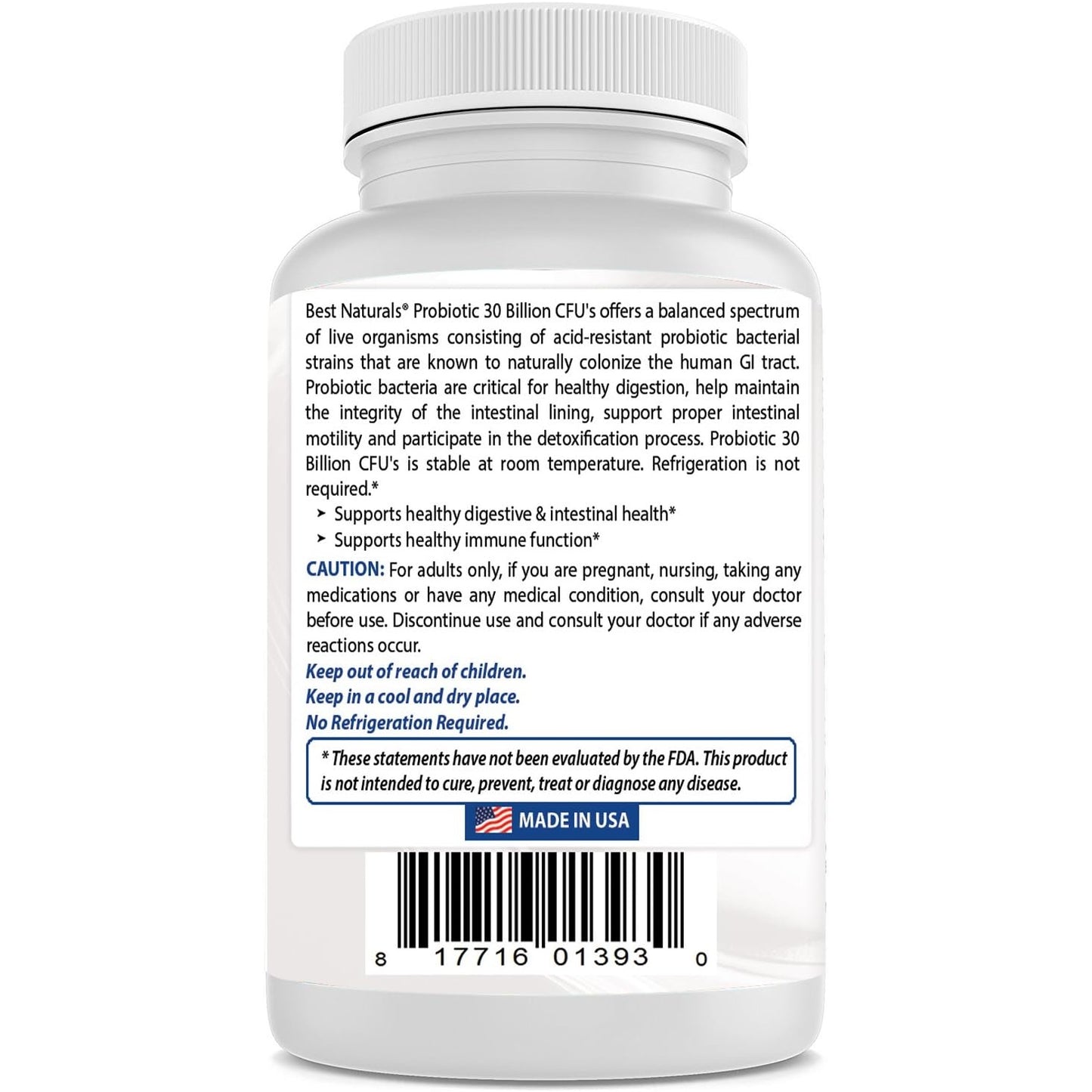 Best Naturals Probiotic 10 Strains & 30 Billion CFU Intestinal Flora, 120 Veggie Capsules - Shelf Stable probiotic (4146365) - Medaid