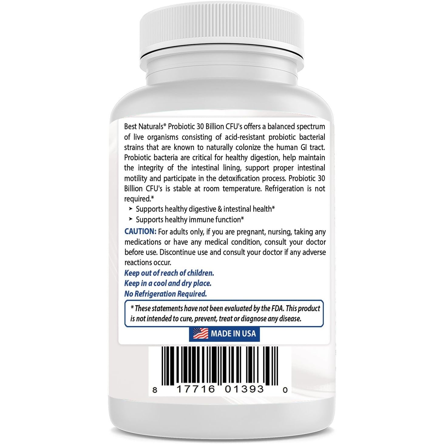 Best Naturals Probiotic 10 Strains & 30 Billion CFU Intestinal Flora, 120 Veggie Capsules - Shelf Stable probiotic (4146365) - Medaid