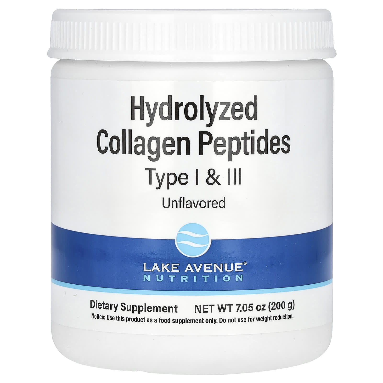 Lake Avenue Nutrition, Hydrolyzed Collagen Peptides, Type I and III, Unflavored, 7.05 oz (200 g) - Medaid