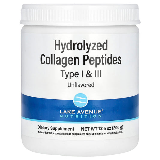 Lake Avenue Nutrition, Hydrolyzed Collagen Peptides, Type I and III, Unflavored, 7.05 oz (200 g) - Medaid