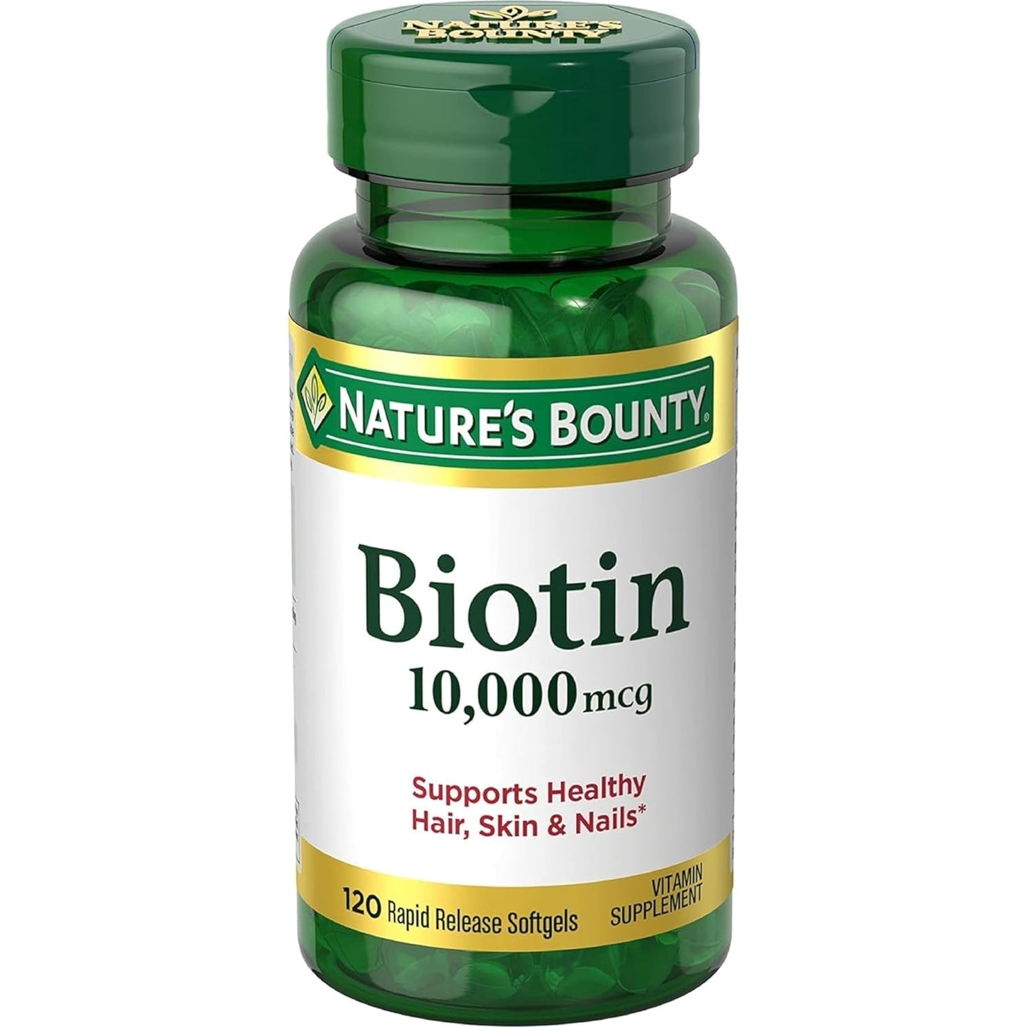 Nature's Bounty Biotin, Supports Healthy Hair, Skin and Nails, 10,000 mcg, Rapid Release Softgels, 180 Ct - Medaid