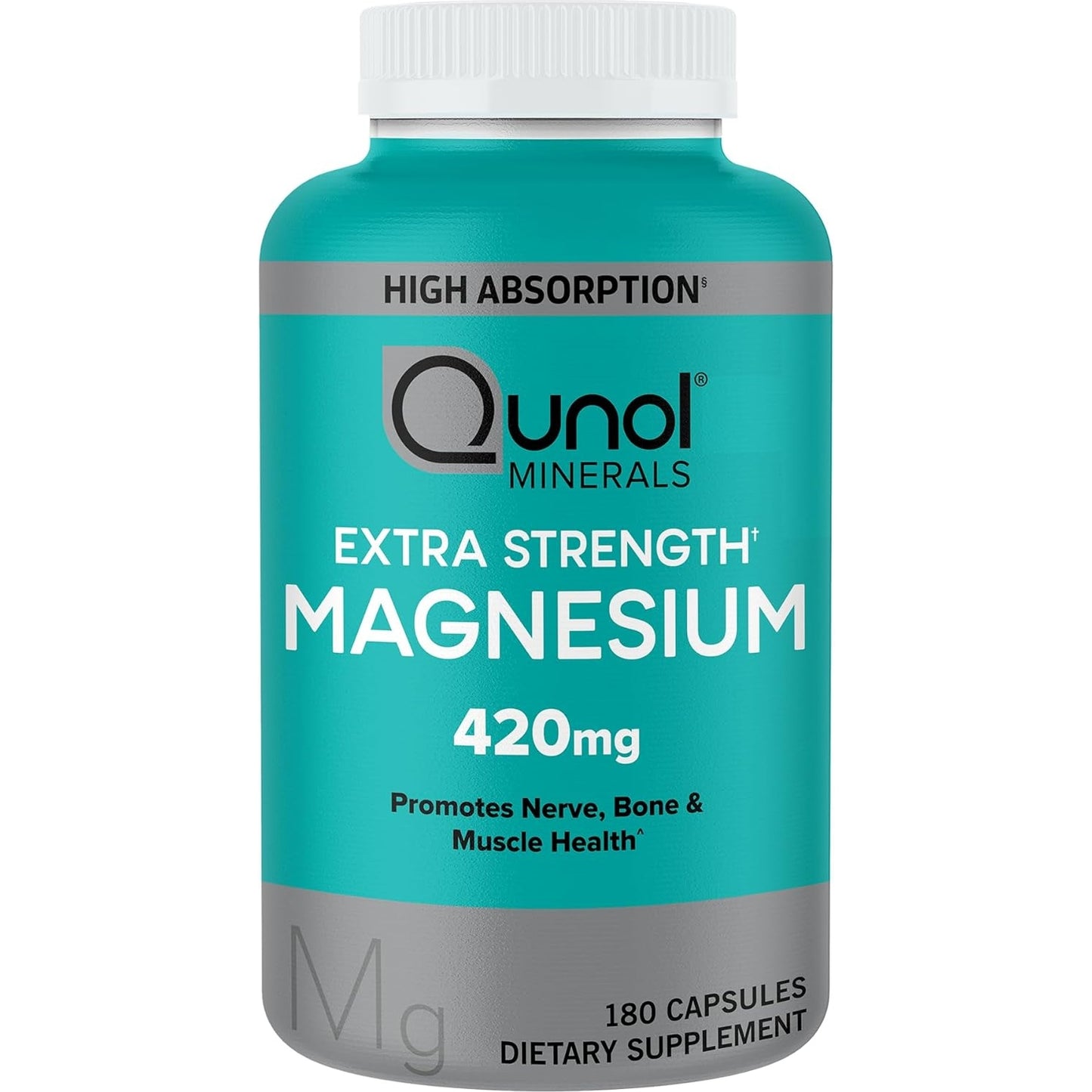 Qunol Magnesium Capsules 420mg, 100% DV, High Absorption Magnesium Supplement, Extra Strength, Bone and Muscle Health Supplement, 180 Count - Medaid