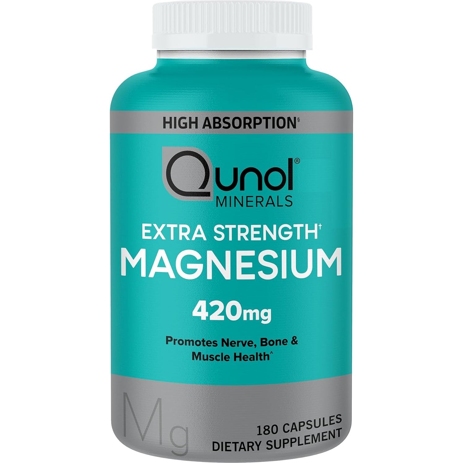 Qunol Magnesium Capsules 420mg, 100% DV, High Absorption Magnesium Supplement, Extra Strength, Bone and Muscle Health Supplement, 180 Count - Medaid