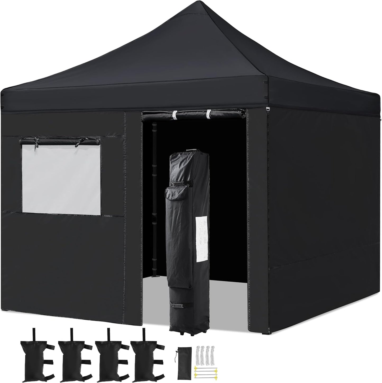 Yaheetech 10x10 Pop Up Commercial Canopy Tent with 4 Removable Sidewalls, Sandbags, Stakes & Ropes, Waterproof Instant Canopies for Wedding Party Commercial Event Pavilion, Black - Medaid