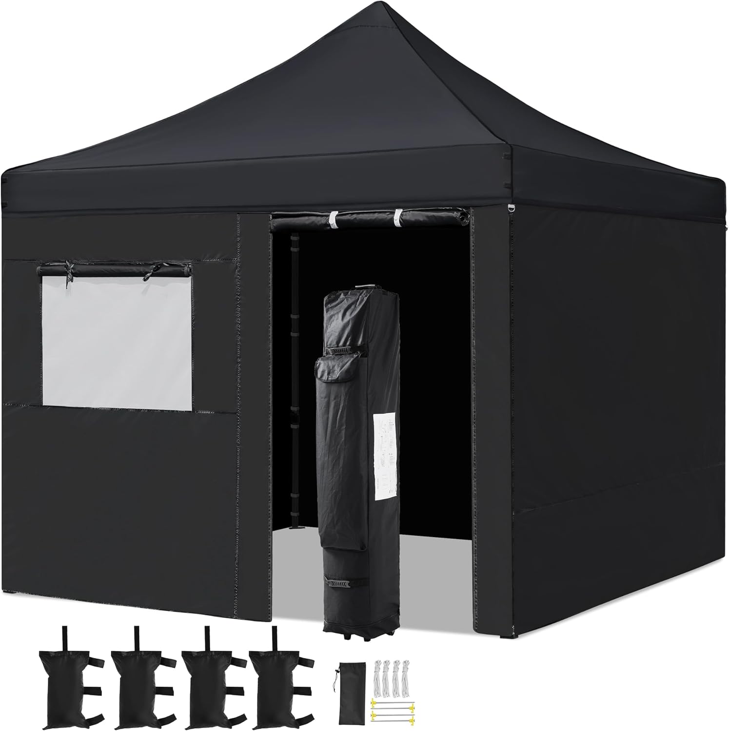 Yaheetech 10x10 Pop Up Commercial Canopy Tent with 4 Removable Sidewalls, Sandbags, Stakes & Ropes, Waterproof Instant Canopies for Wedding Party Commercial Event Pavilion, Black - Medaid