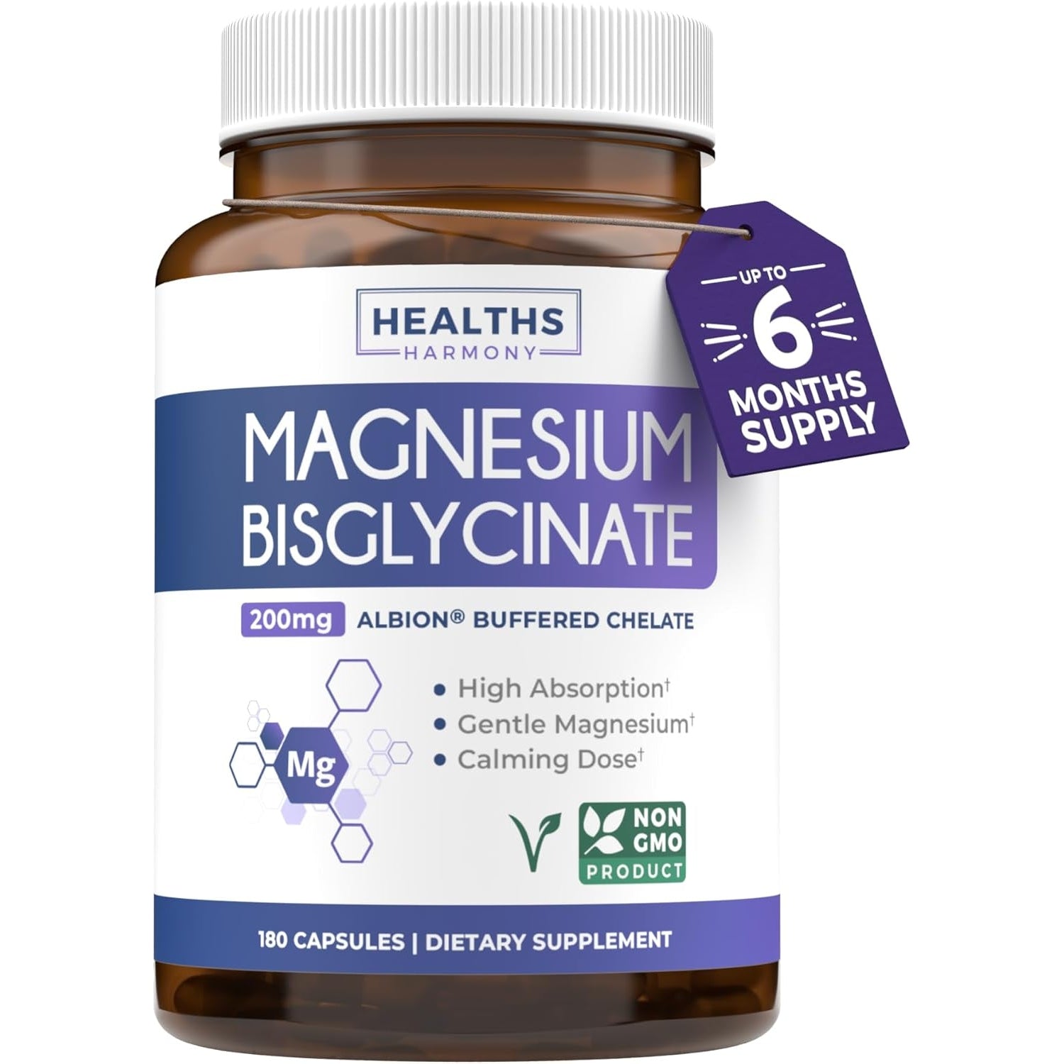 High Absorption Magnesium Bisglycinate Capsules - Chelated Magnesium Supplement Buffered Gentle on Stomach & Vegan - Enhanced Bioavailability Calming Magnesium 200mg Capsules (2 Month Supply) - Medaid