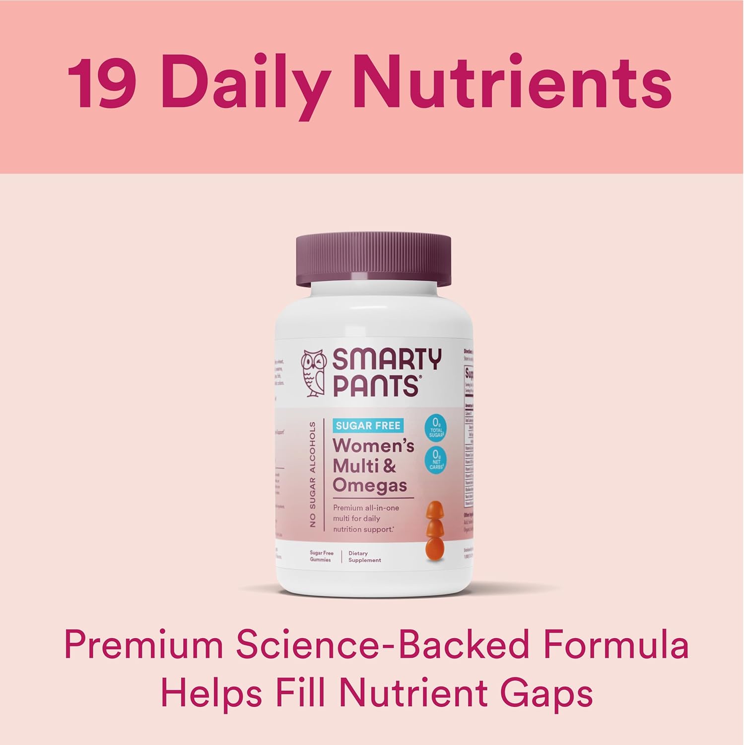 SmartyPants Women's Multivitamin Gummies, Sugar Free: Biotin, Methylfolate, Omega 3 (ALA), Vitamin D3, C, Vitamin B12, B6, Vitamin A, K & Zinc, Gluten Free, 60 Count (20 Day Supply) - Medaid
