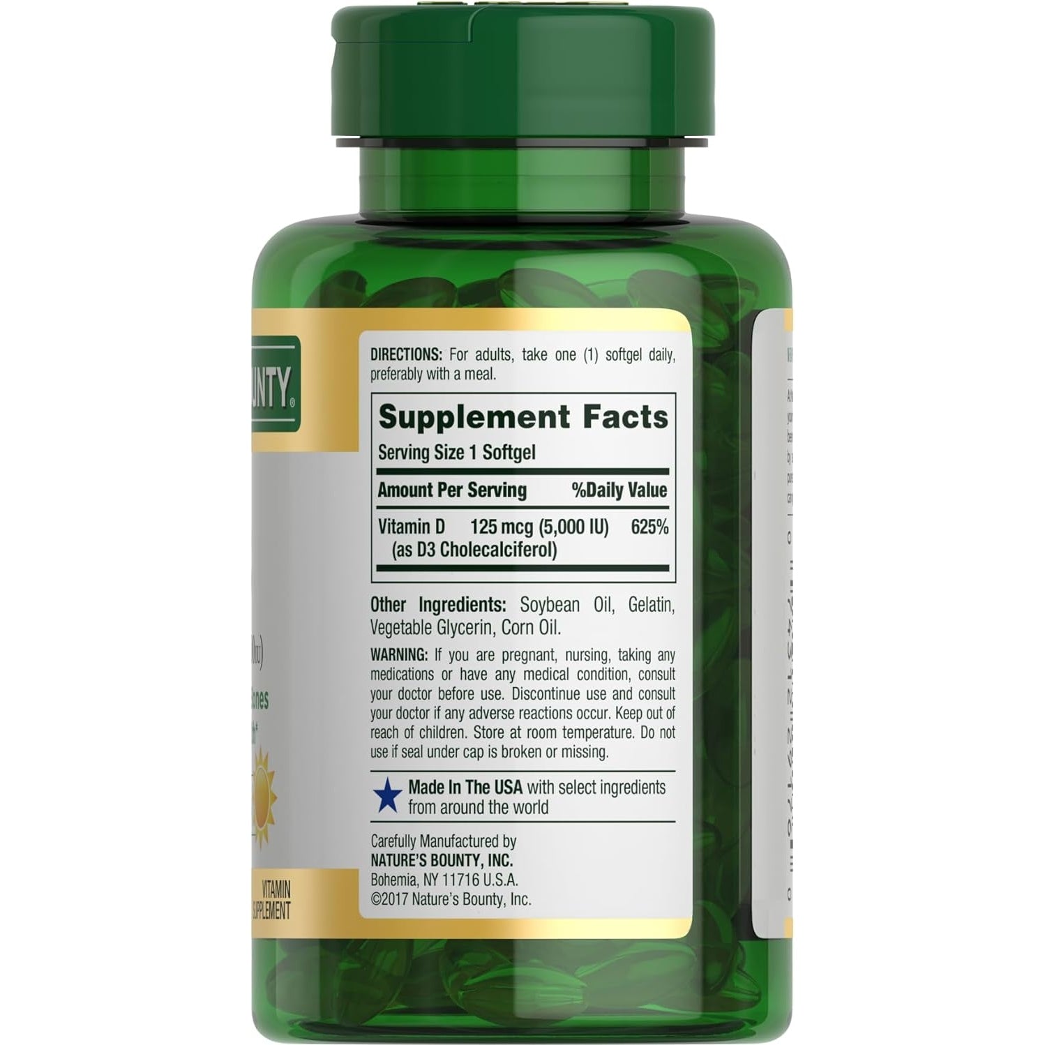 Nature's Bounty Vitamin D3, Immune Support, 125 mcg (5000iu), Rapid Release Softgels, 240 Ct - Medaid