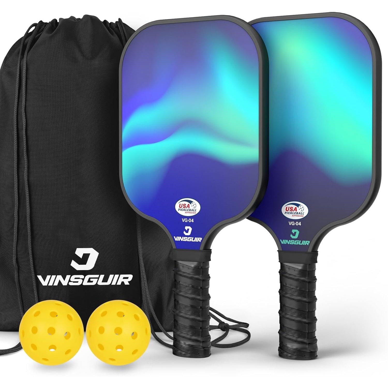 VINSGUIR Pickleball Paddles, Fiberglass Pickleball Paddles Set of 2, Lightweight Pickleball Rackets with Pickleball Carrying Bag, Pickleball Gifts for Beginners & Pros - Medaid