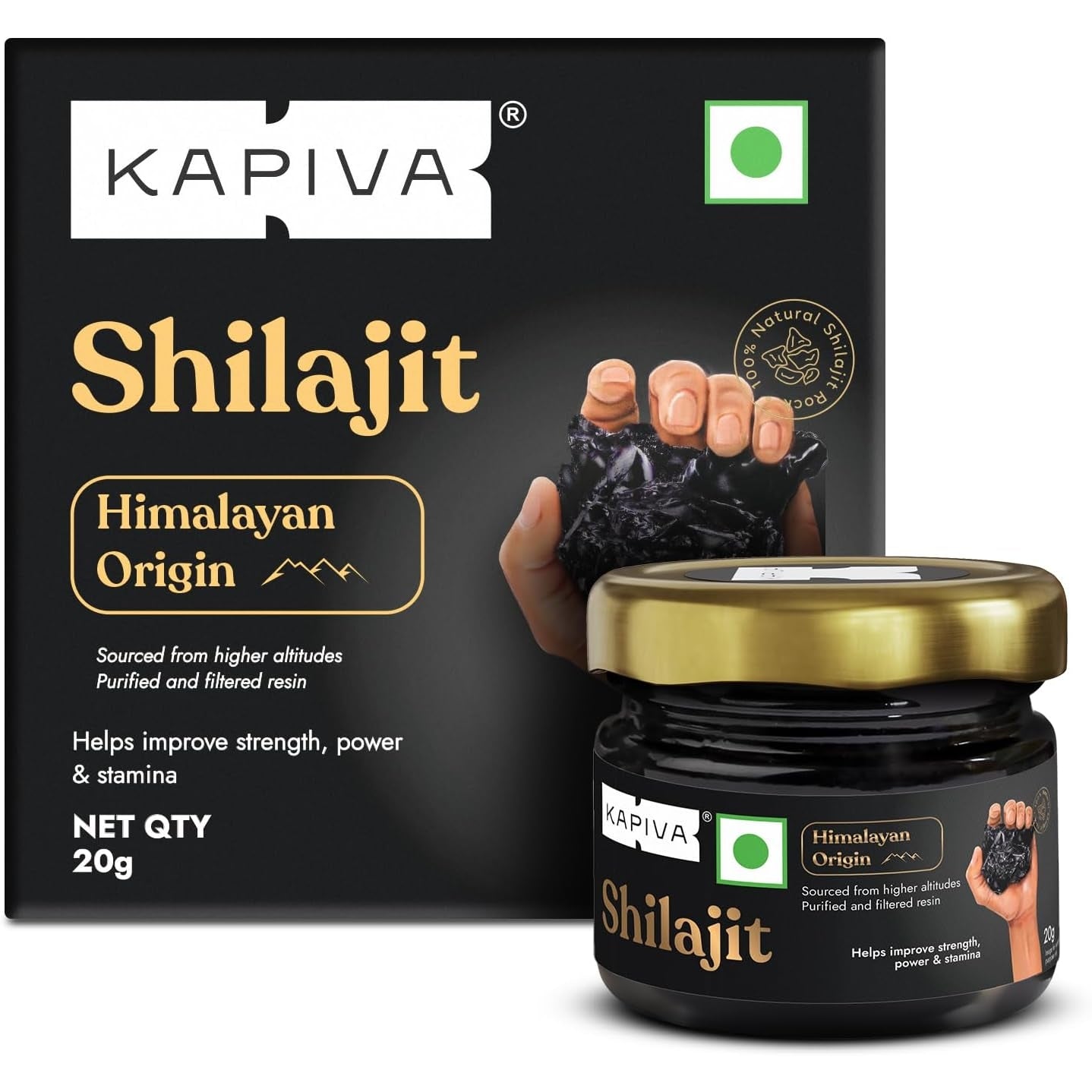 Kapiva Himalayan Shilajit/Shilajeet Resin 20g - Performance Booster for Endurance and Stamina - with Lab Report - Medaid