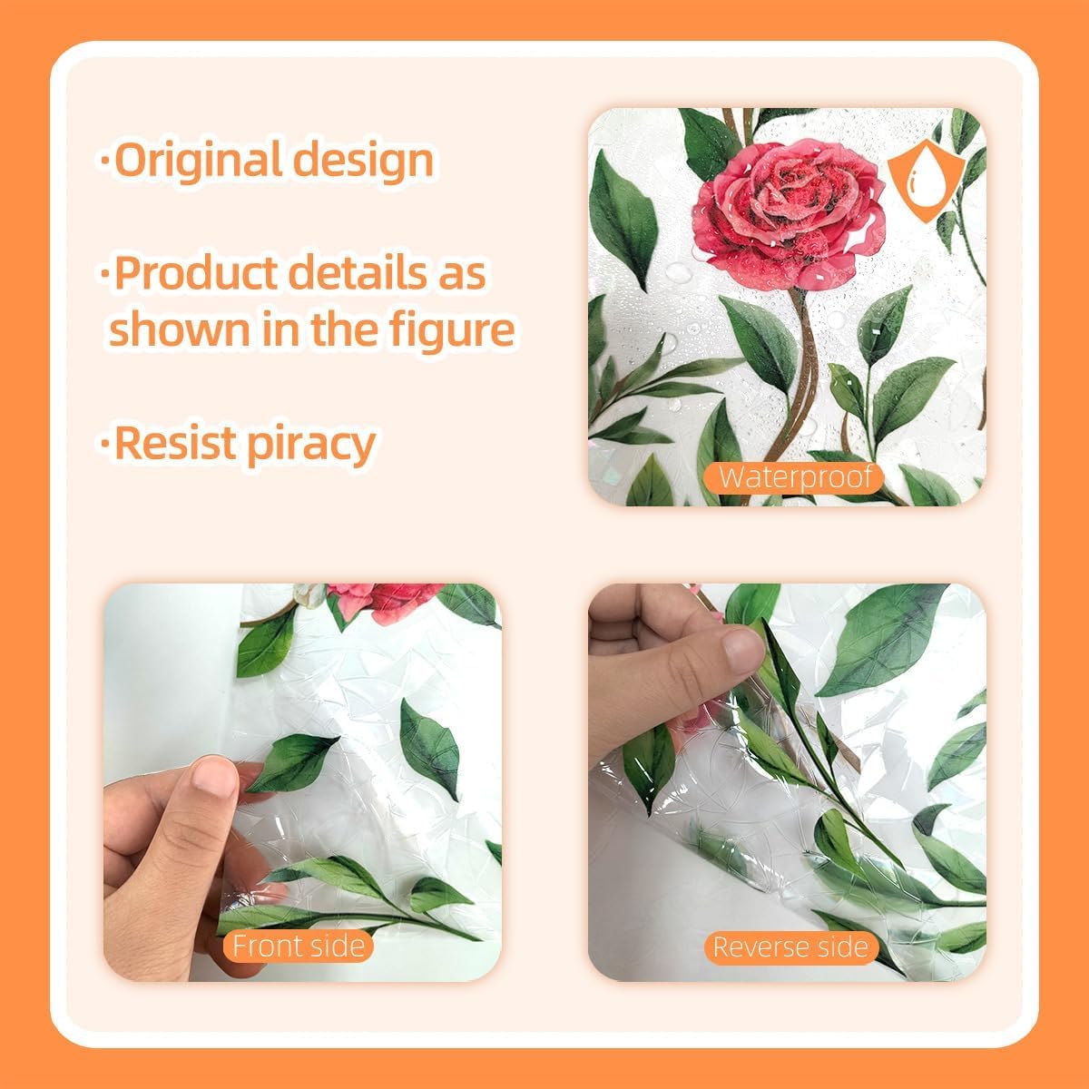 NALACAL Window Privacy Film, Decorative Rose Floral Frosted Window Film, Double Sided Static Glass Window Clings, 45 x 100cm - Medaid