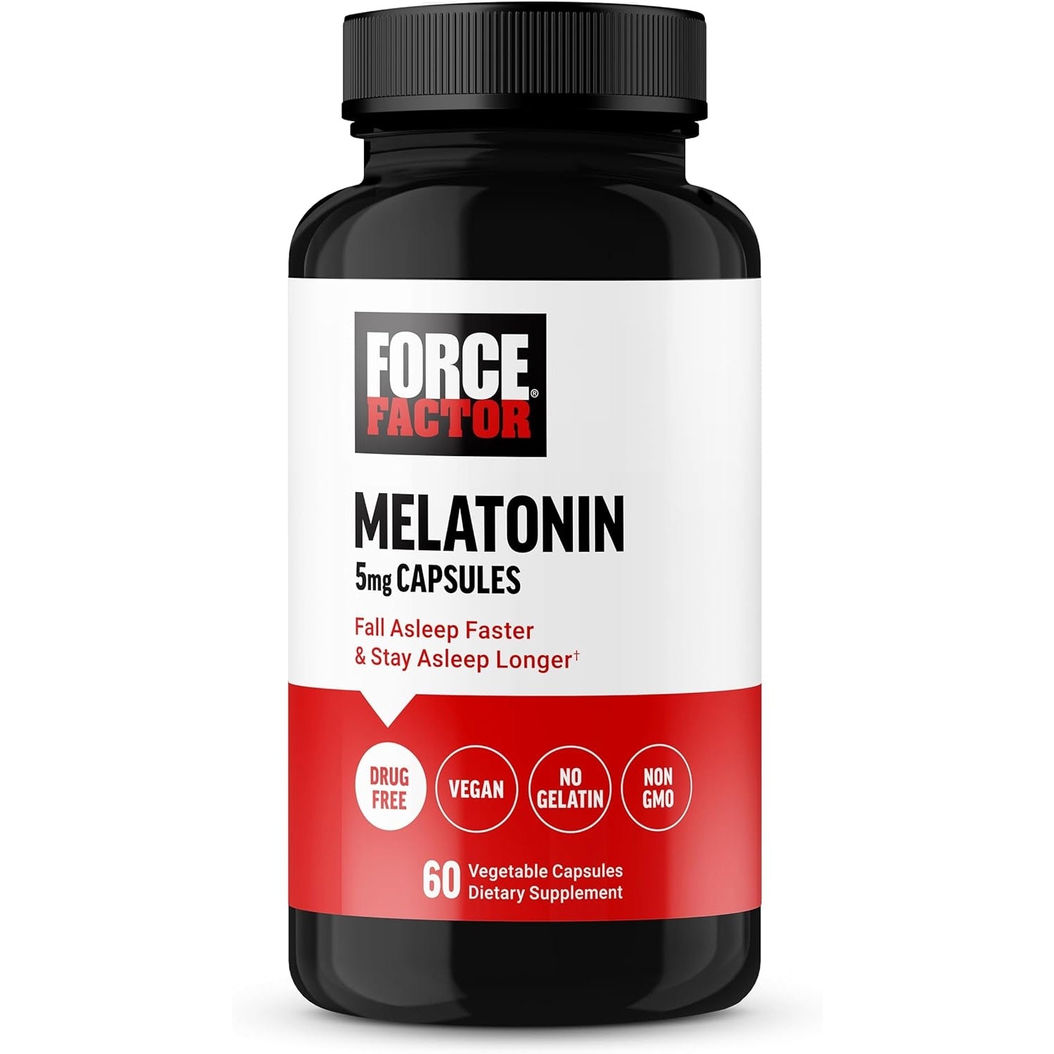 FORCE FACTOR Melatonin 5mg, Drug-Free Supplement, Vegan, Non-GMO, 60 Vegetable Capsules - Medaid