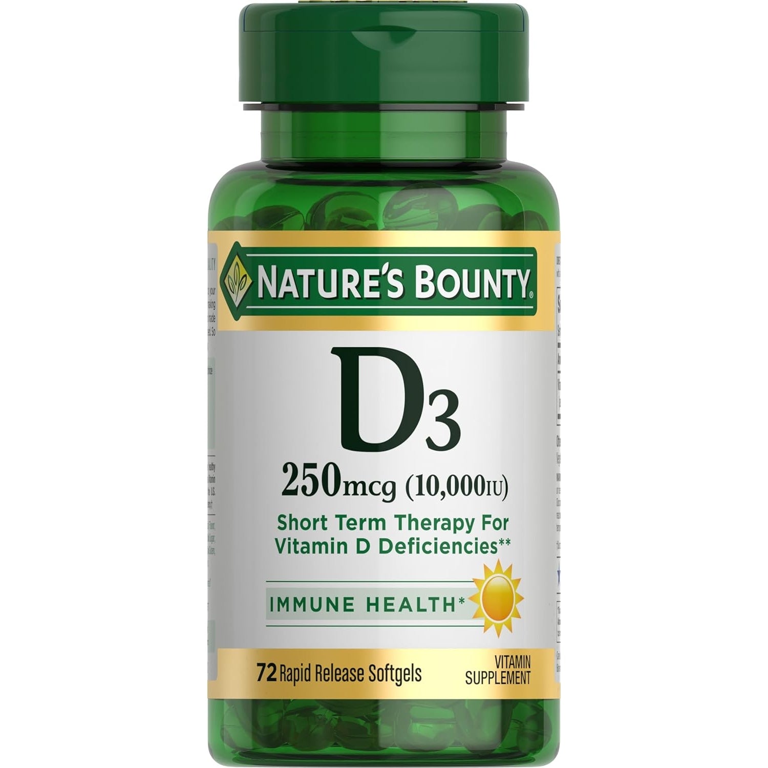 Nature's Bounty Vitamin D for Immune Support and Promotes Healthy Bones, 10000IU, Softgels, Multi-Color, 10,000 IU, 72 Count (Pack of 1) - Medaid