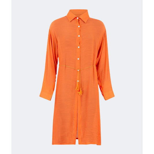 Oil And Gaz Chic Women Beach Linnen Dress Ls Orange - Medaid