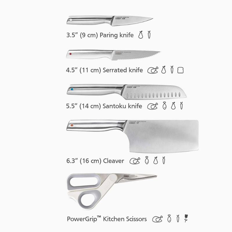 Joseph Joseph Elevate™ Fusion 5-piece Knife & Scissor Set with Beechwood Block - Medaid