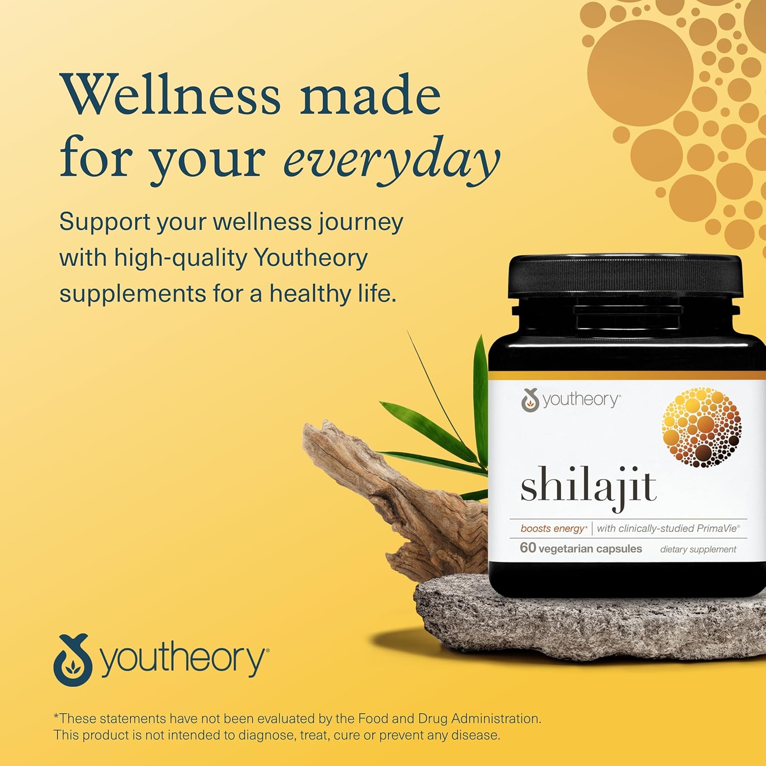 Youtheory Shilajit, Pure Himalayan Superfoood, Energy Support, 60 Vegetarian Capsules - Medaid