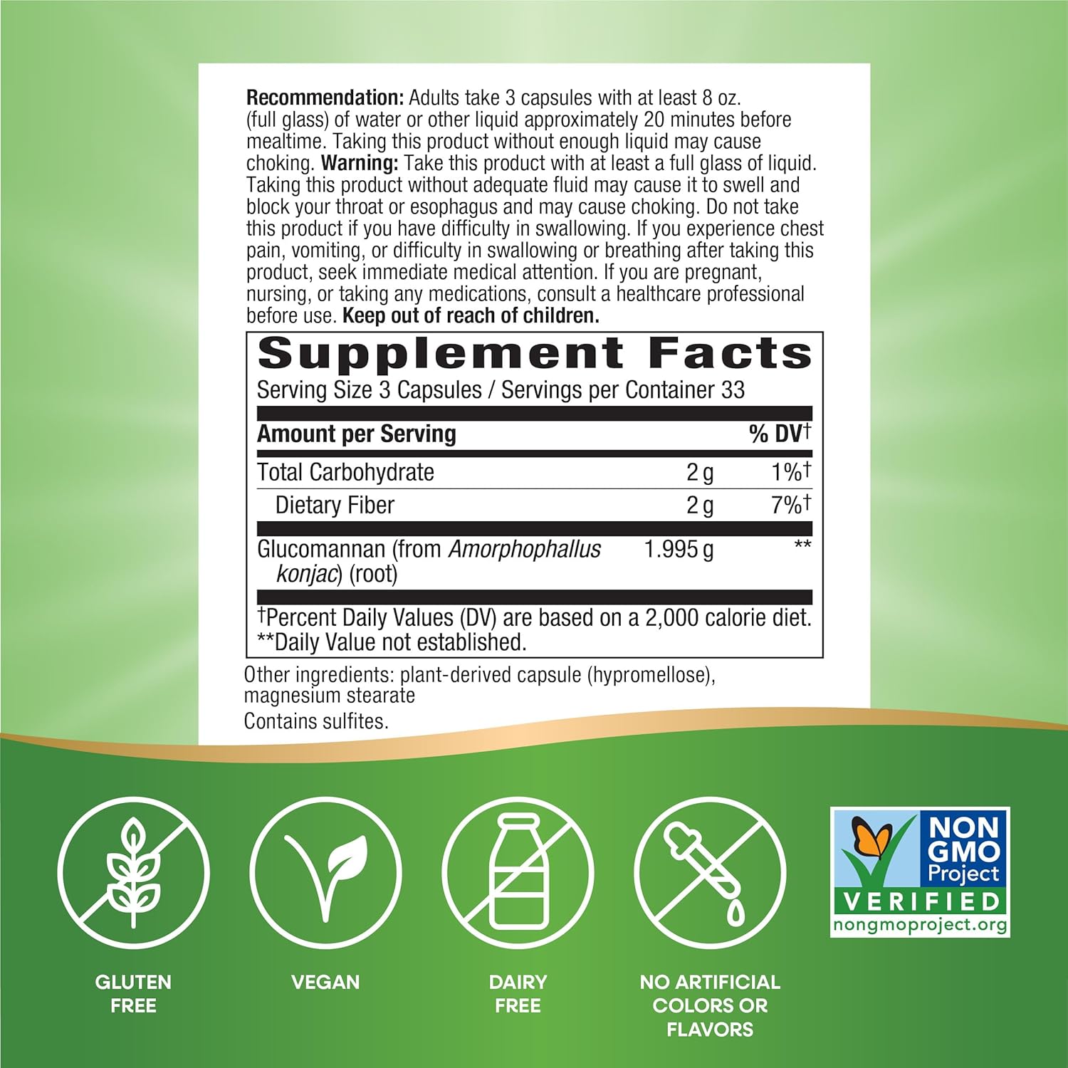 Nature's Way Premium Herbal Glucomannan from Konjac Root, 1,995 mg per serving, 100 Vegan Capsules - Medaid