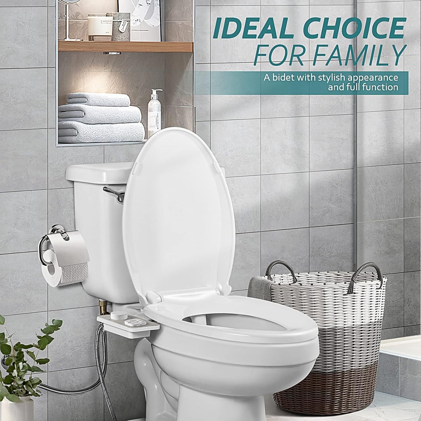 SAMODRA Bidet Attachment - Non-Electric Cold Water Bidet Toilet Seat Attachment with Pressure Controls,Retractable Self-Cleaning Dual Nozzles for Frontal & Rear Wash - Brushed Nickel - Medaid