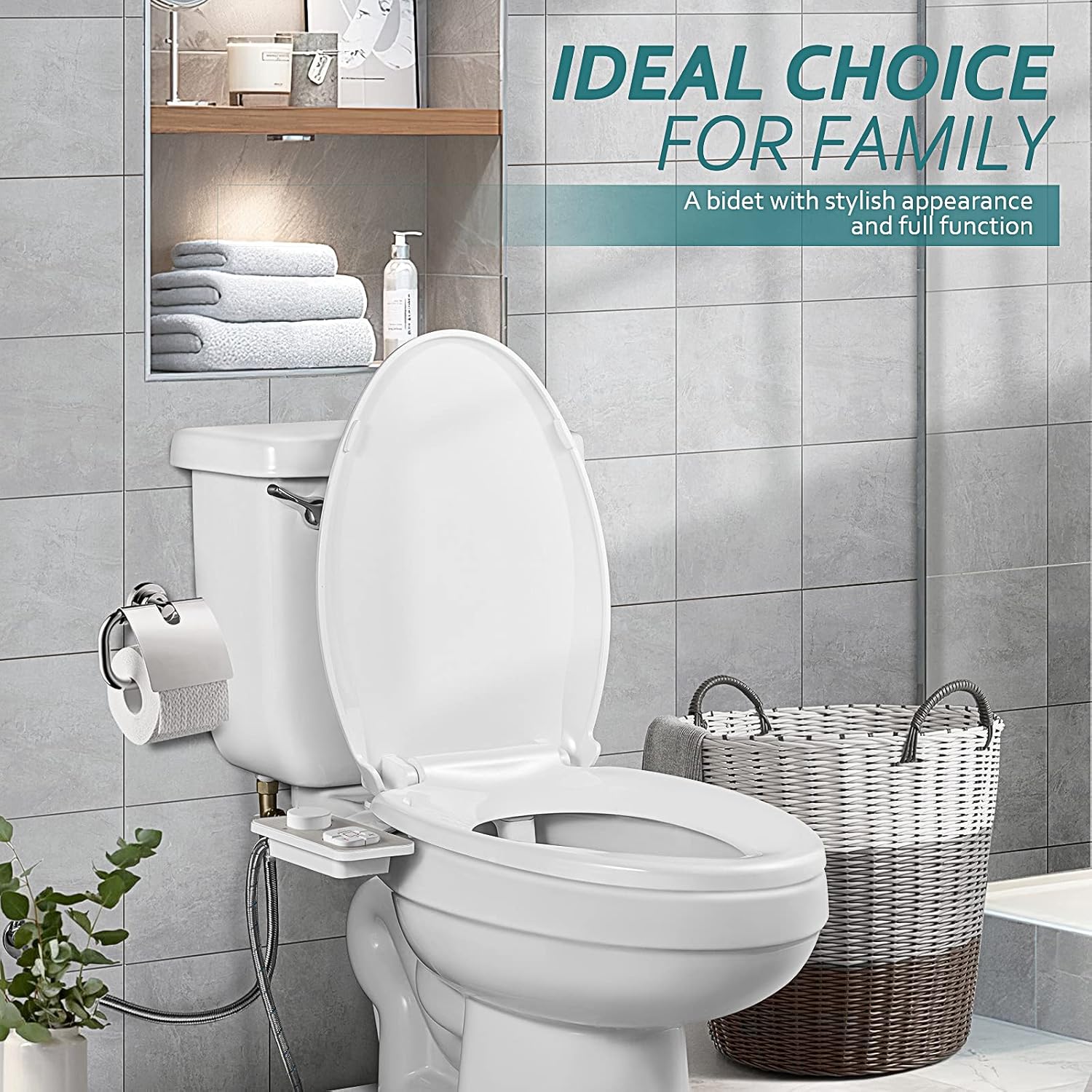 SAMODRA Bidet Attachment - Non-Electric Cold Water Bidet Toilet Seat Attachment with Pressure Controls,Retractable Self-Cleaning Dual Nozzles for Frontal & Rear Wash - Brushed Nickel - Medaid