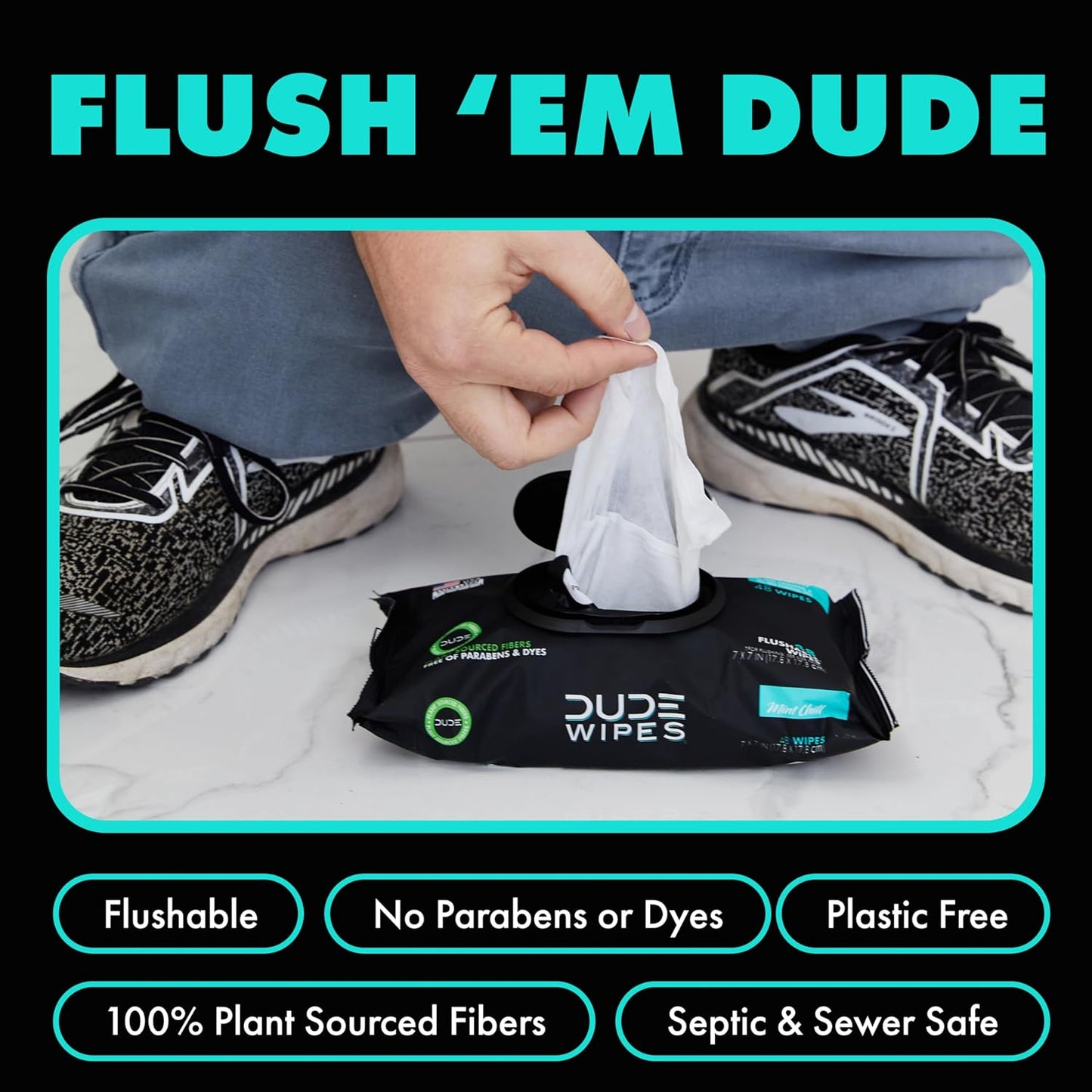 DUDE Wipes - Flushable Wipes - 3 Pack, 144 Wipes - Mint Chill Extra-Large Adult Wet Wipes - Vitamin-E, Aloe, Eucalyptus & Tea Tree Oils - Septic and Sewer Safe - Medaid