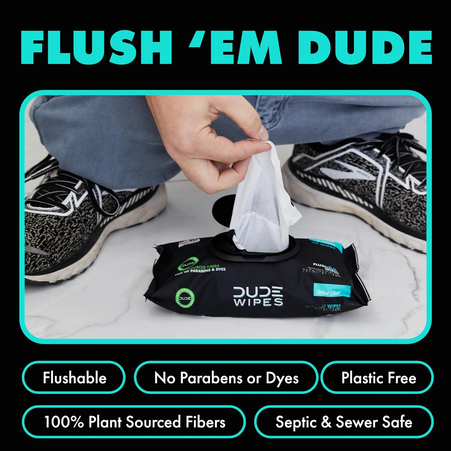 DUDE Wipes - Flushable Wipes - 3 Pack, 144 Wipes - Mint Chill Extra-Large Adult Wet Wipes - Vitamin-E, Aloe, Eucalyptus & Tea Tree Oils - Septic and Sewer Safe - Medaid