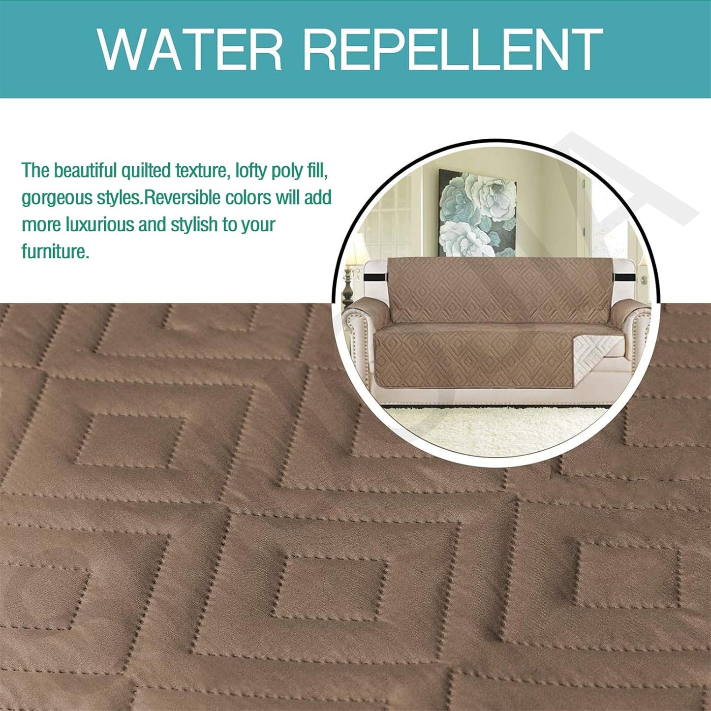 SHUOJIA Quilted Sofa Cover Reversible Sofa Protector 1,2,3 Seater Armchair Cover with Adjustable Elastic Straps (Black,2-seats) - Medaid