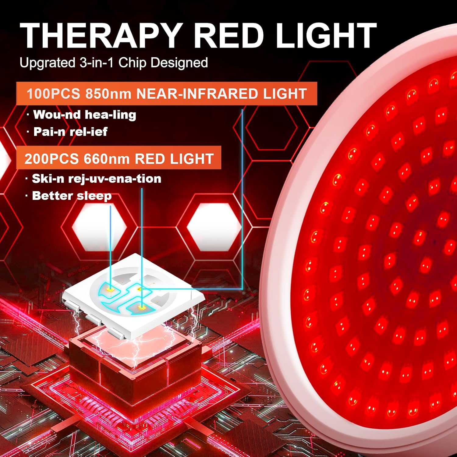Red Light Therapy, 660nm ＆850nm Infrared Light with 15/30/45 Mins Timer, 3-in-1 Chip Red Light Lamp, 10 Brightness Adjustable Gooseneck Red Light Lamps for Full Body - Medaid