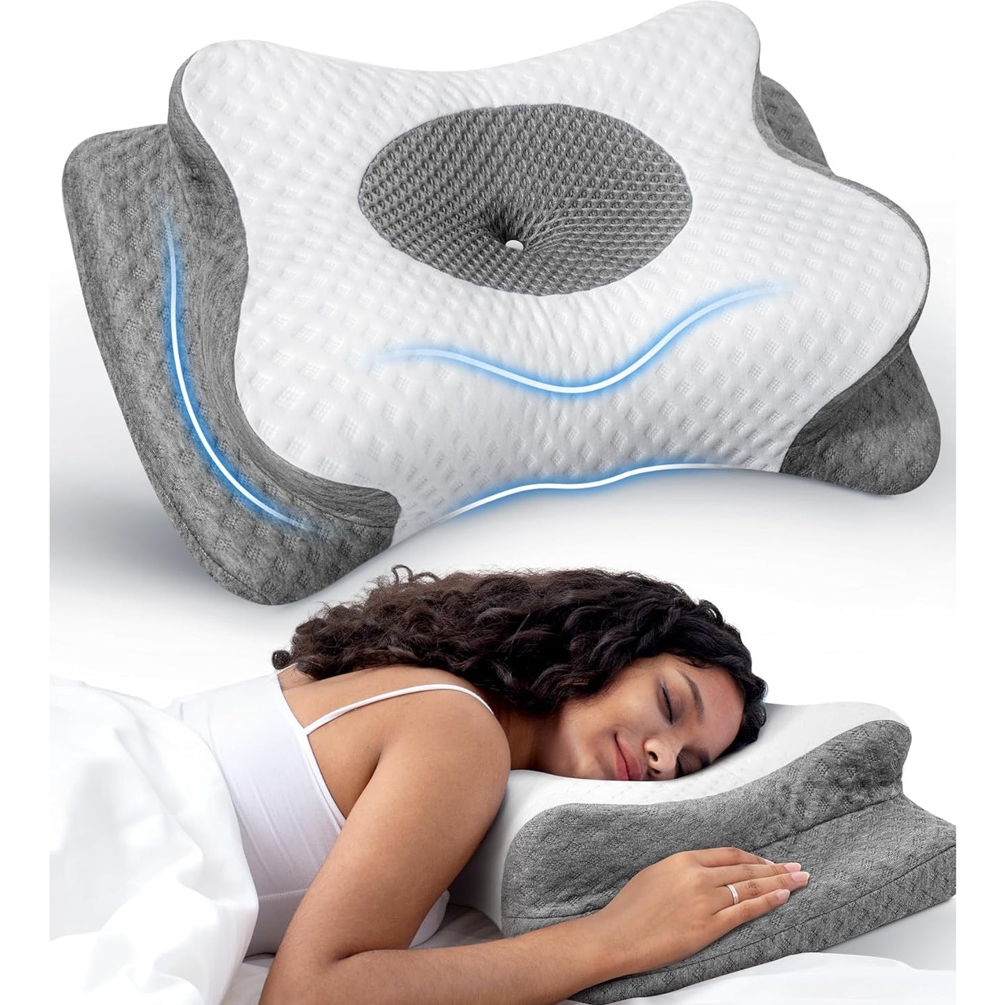 No More Aches Neck Pillow for Pain Relief, Adjustable Cervical Support with Armrest, Odorless Ergonomic Contour Memory Foam Pillows,Orthopedic Bed Side Back Stomach Sleeping - Medaid