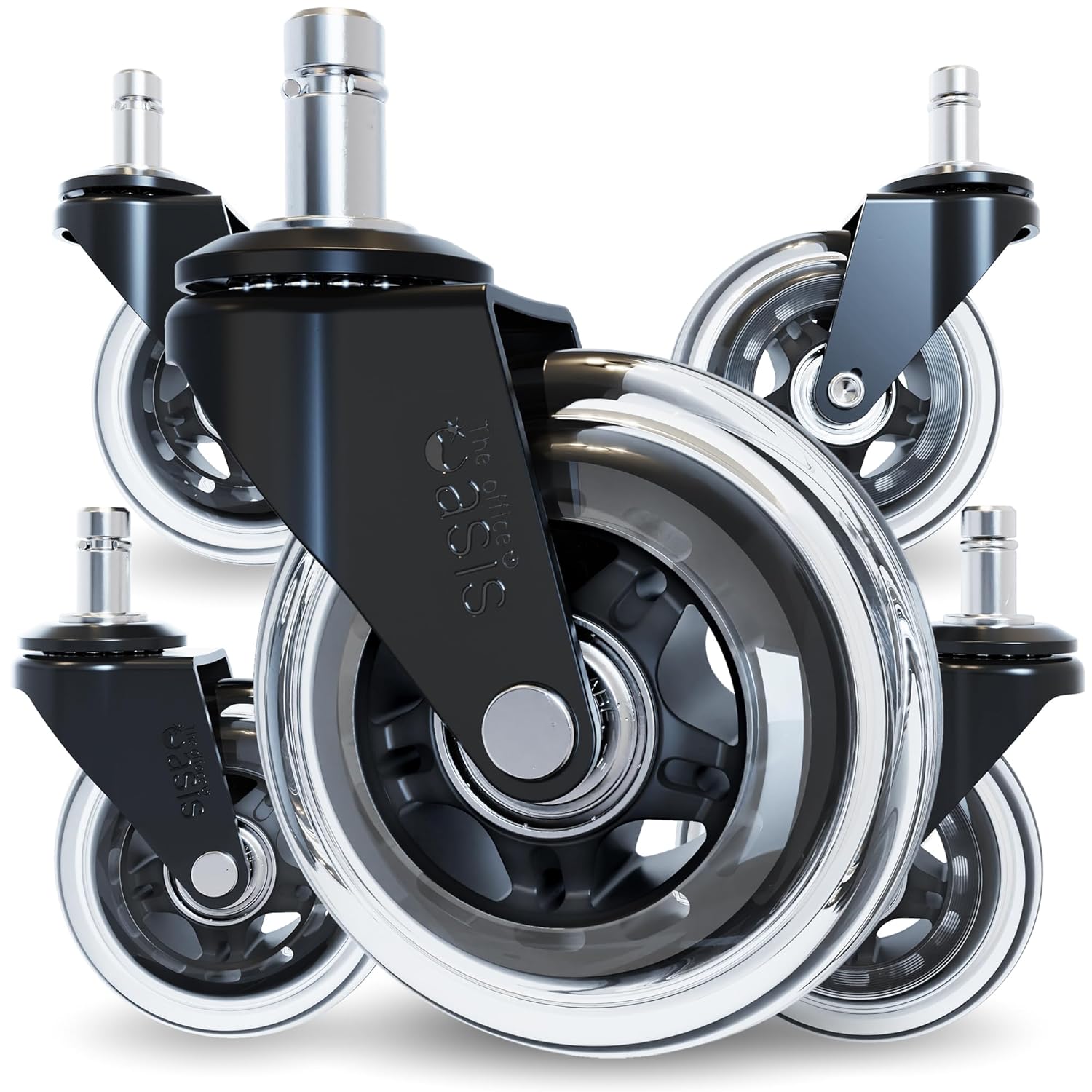 The Original Rollerblade Office Chair Wheels (As Seen On PBS) - Incredibly Smooth & Quiet Rolling Casters - Safe for Hardwood Floors & Carpet - Easy Installation with Universal Fit - Set of 5 - Medaid