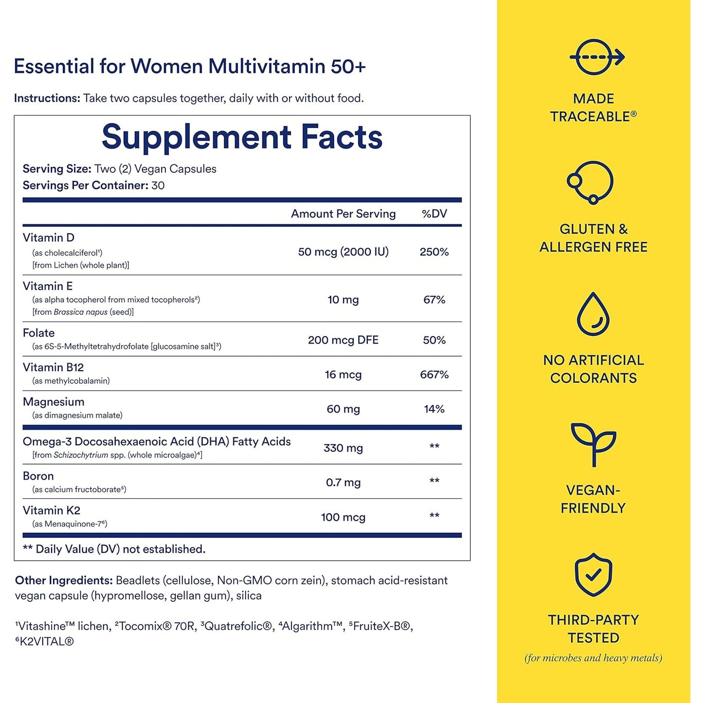 Ritual Multivitamin for Women 50+, Menopause Supplements with Vitamin D3, K2 and Magnesium for Bone Support*, Omega-3 DHA, Vitamin B12, Non-GMO, Mint Essenced, 30 Day Supply, 60 Vegan Capsules - Medaid