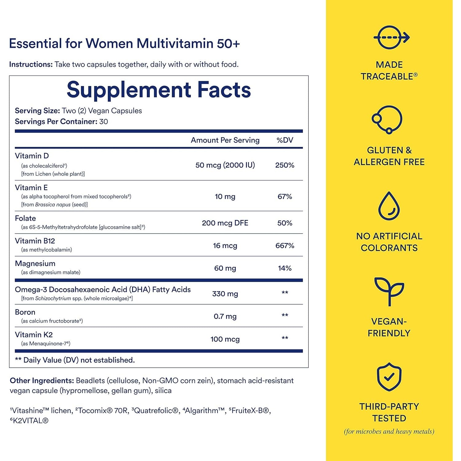Ritual Multivitamin for Women 50+, Menopause Supplements with Vitamin D3, K2 and Magnesium for Bone Support*, Omega-3 DHA, Vitamin B12, Non-GMO, Mint Essenced, 30 Day Supply, 60 Vegan Capsules - Medaid