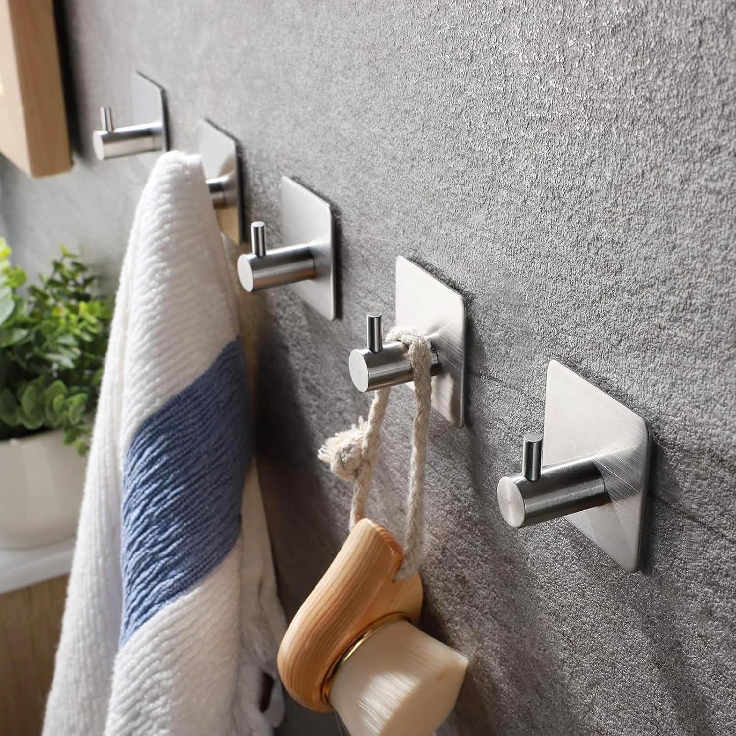 Yoawllty 6 Pcs Adhesive Wall Hooks, Heavy Duty Sticky Holder Waterproof Towel Hooks for Hanging Coat, Hat, Key, Clothes, Closet Hook Wall Mount for Kitchen, Bathroom, Office（Black) - Medaid