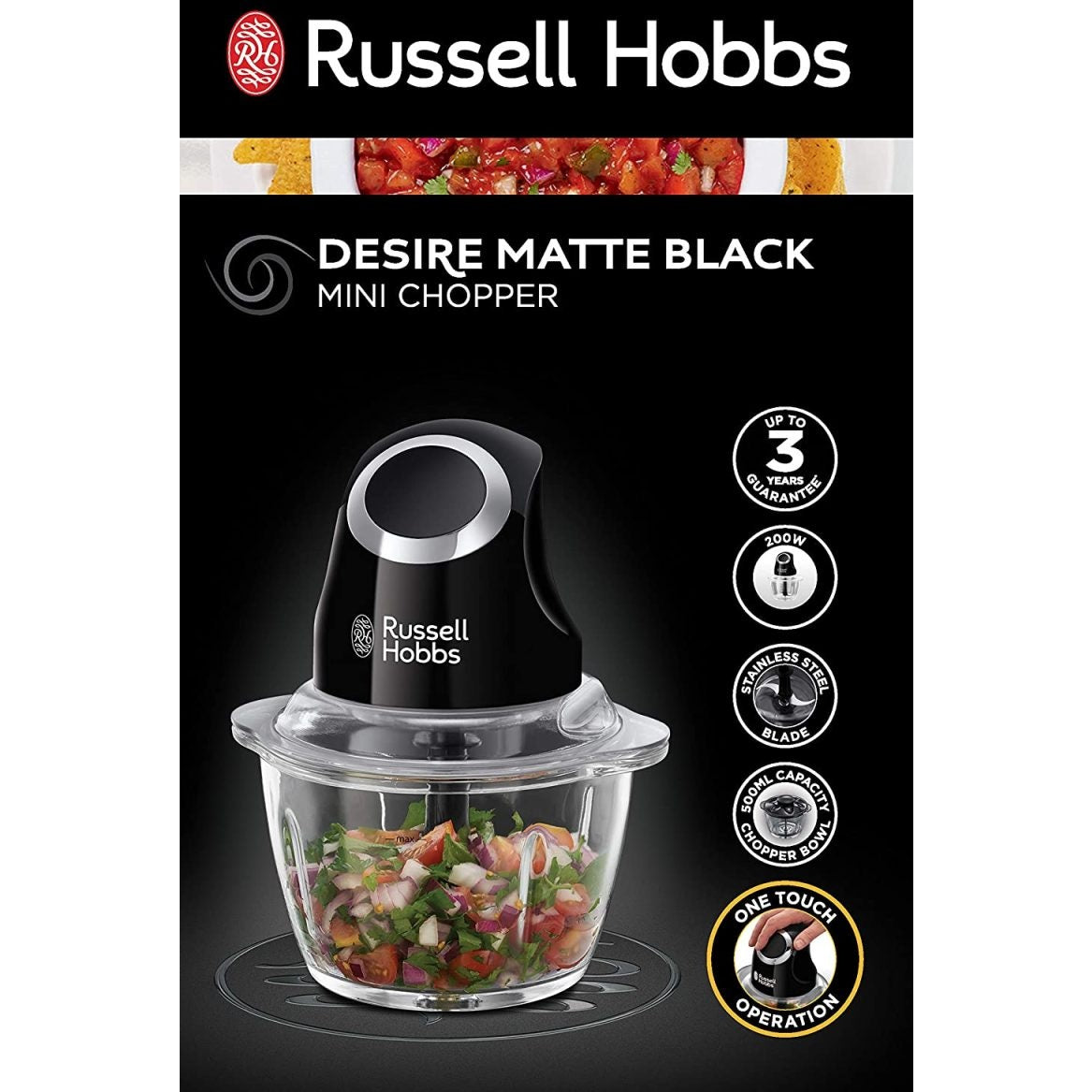Russell Hobbs Desire Mini Chopper, Matte Black - Medaid
