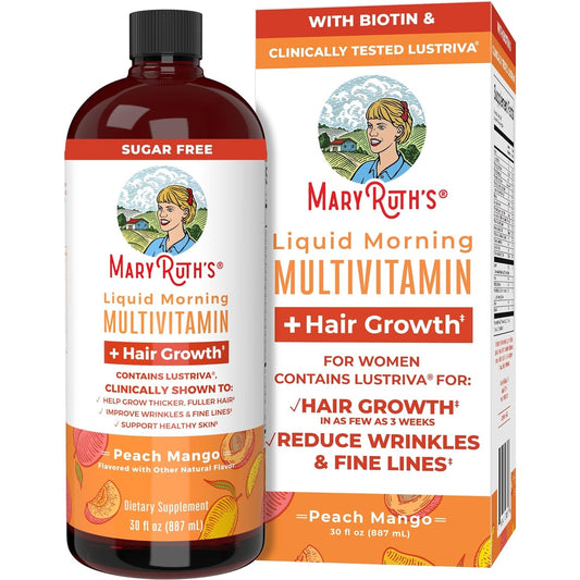 MaryRuth's Liquid Multivitamin + Lustriva® Hair Growth Vitamins | Biotin 10000mcg | Vitamin D | Clinically Tested for Thicker Hair, Wrinkles, Fine Lines, Skin Care | Ages 18+ | 30 Fl Oz - Medaid
