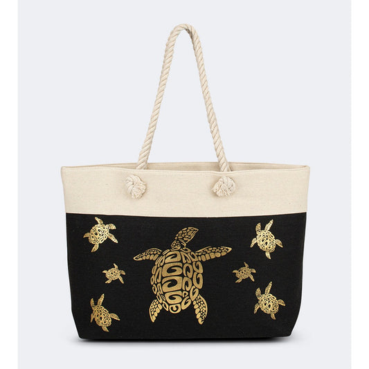 Top Ten Chic Women Beach Bag Black/Gold - Medaid International