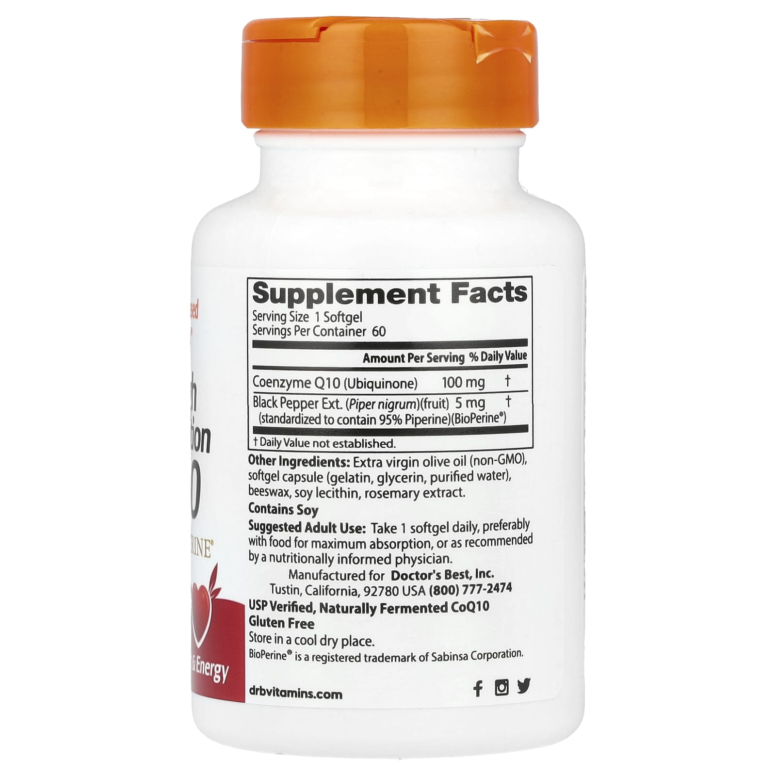 Doctor's Best, High Absorption CoQ10 with BioPerine, 100 mg, 60 Softgels - Medaid