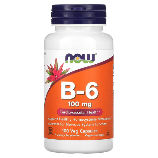 NOW Foods, B-6, 100 mg, 100 Veg Capsules - Medaid