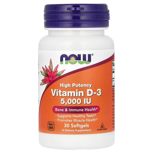 NOW Foods, Vitamin D-3, High Potency, 5,000 IU, 30 Softgels - Medaid