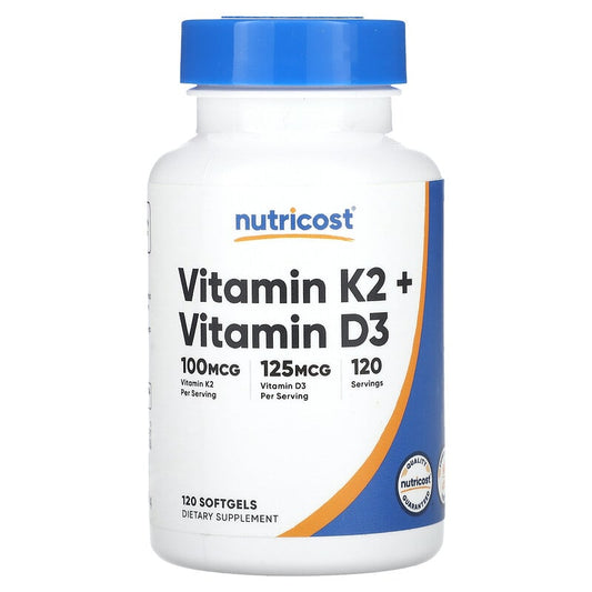 Nutricost, Vitamin K2 + Vitamin D3, 120 Softgels - Medaid