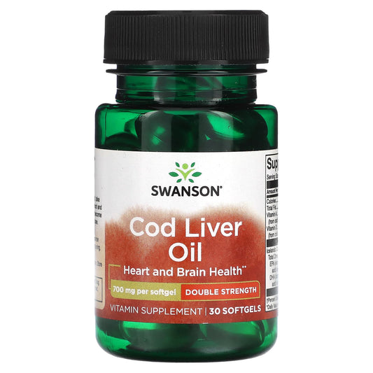 Swanson, Cod Liver Oil, Double Strength, 700 mg, 30 Softgels - Medaid