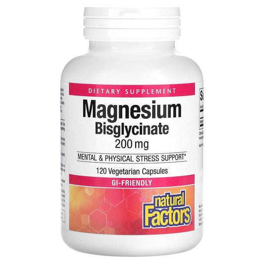 Natural Factors, Magnesium Bisglycinate, 200 mg, 120 Vegetarian Capsules - Medaid