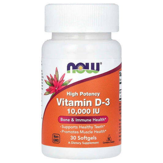 NOW Foods, Vitamin D-3, High Potency, 10,000 IU, 30 Softgels - Medaid